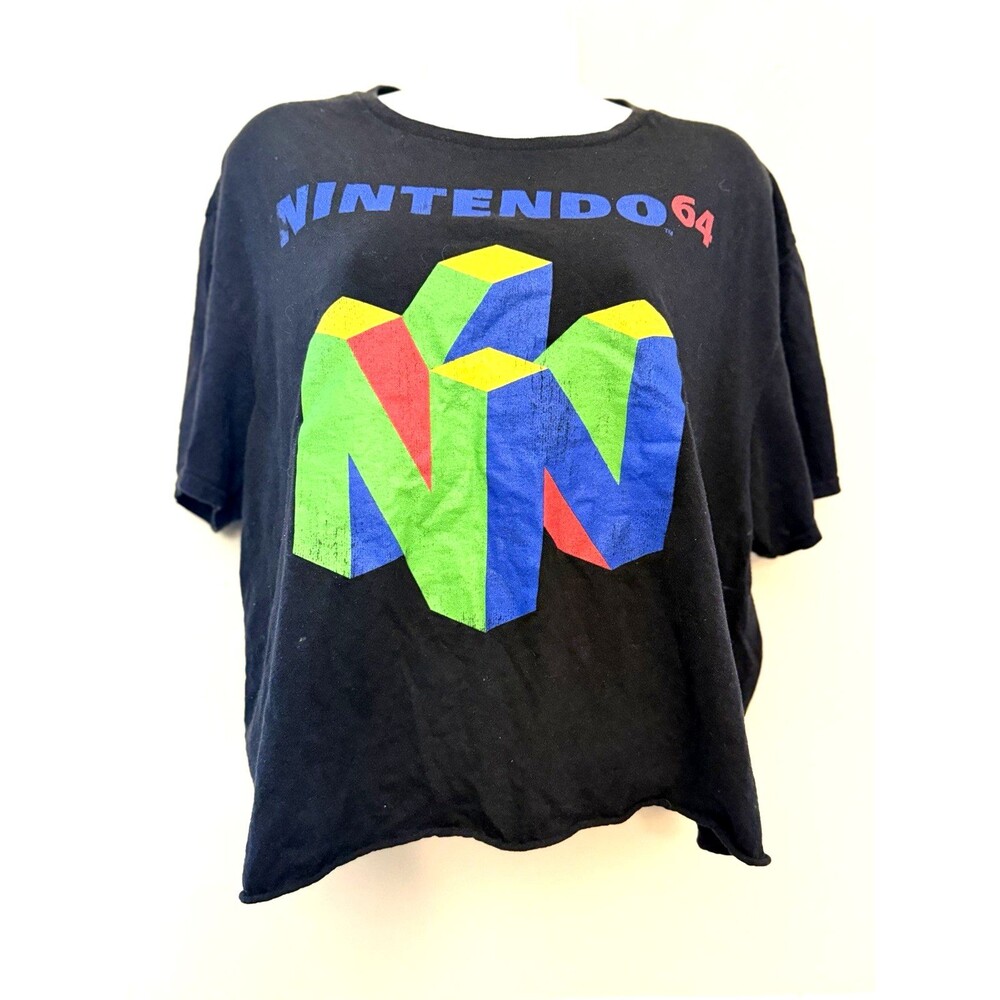 Nintendo 64 Casual Retro Classic N64 Logo Black T-Shirt Women's Size XL Crop